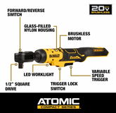 DEWALT ATOMIC™ 20V MAX Brushless 1/2" Ratchet Impact Wrench - DCF512N (BARE TOOL)